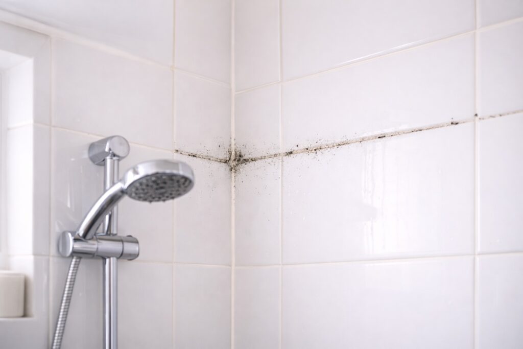 Small patch of mould returning in a bathroom ceiling corner